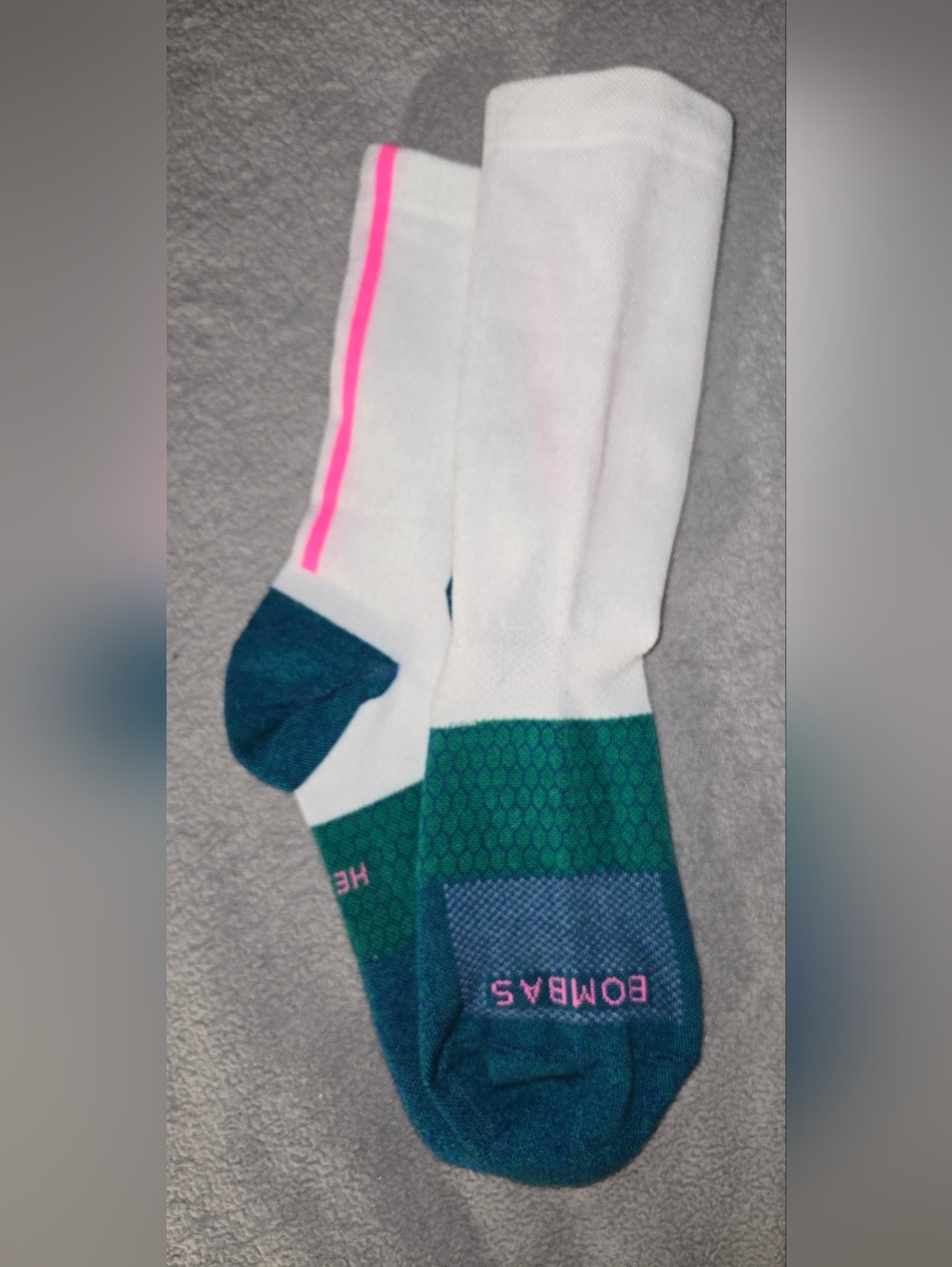 Mens Bombas White Crew Socks with Teal & Green Accents - XL - Picture 3 of 3